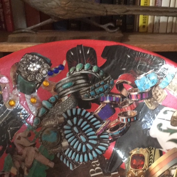 Hand Crafted Vintage Bowl Colorful Southwest Cowboy boots Jewelry Decoupage Art - Picture 8 of 11